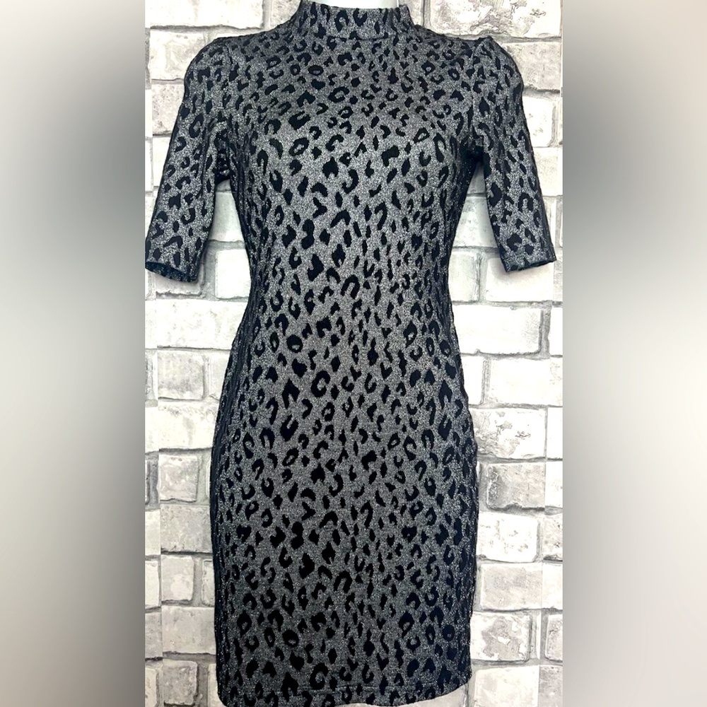 Top Shop‎ silver and black metallic bodycon shortsleeve dress size 6